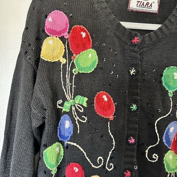 Vintage Tiara International 1999 Birthday Balloon Cardigan Womens Medium Rare - Picture 3 of 8